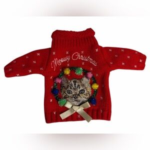 Red Meowy Christmas Cat Sweater for Wine Bottle